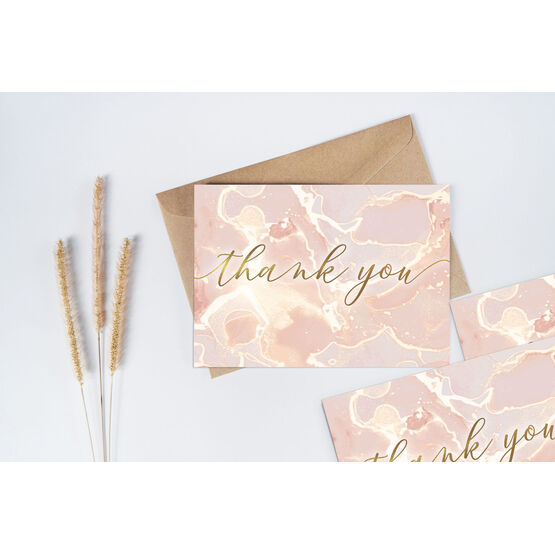 Marble Blush Pink and Gold Thank You Note Cards (Pack of 10)