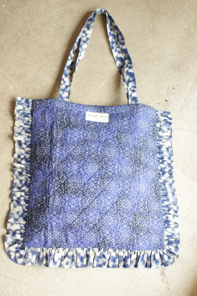 Blue Pattern Frill Tote Bag - Large